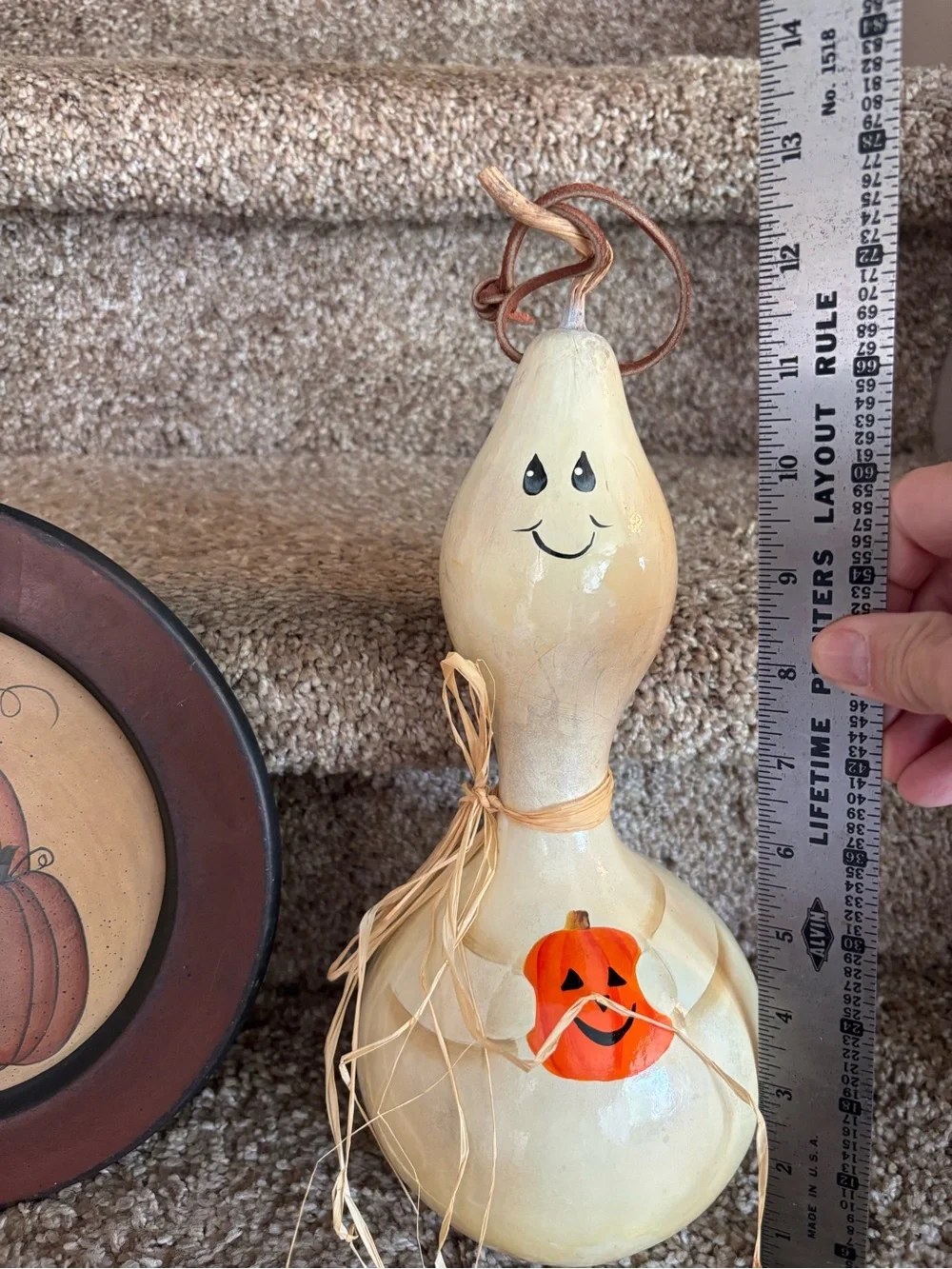Hand-Painted Autumn Pumpkin Wall Plate and Decorative Gourd - Cream & Brown